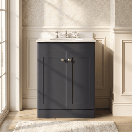 [BFCL1425WR3] Swynnerton Traditional 2 Door Floor Standing Vanity Basin Unit with 3 Tap Hole White Marble Worktop and Basin, Choice of Size and Colour - Silo