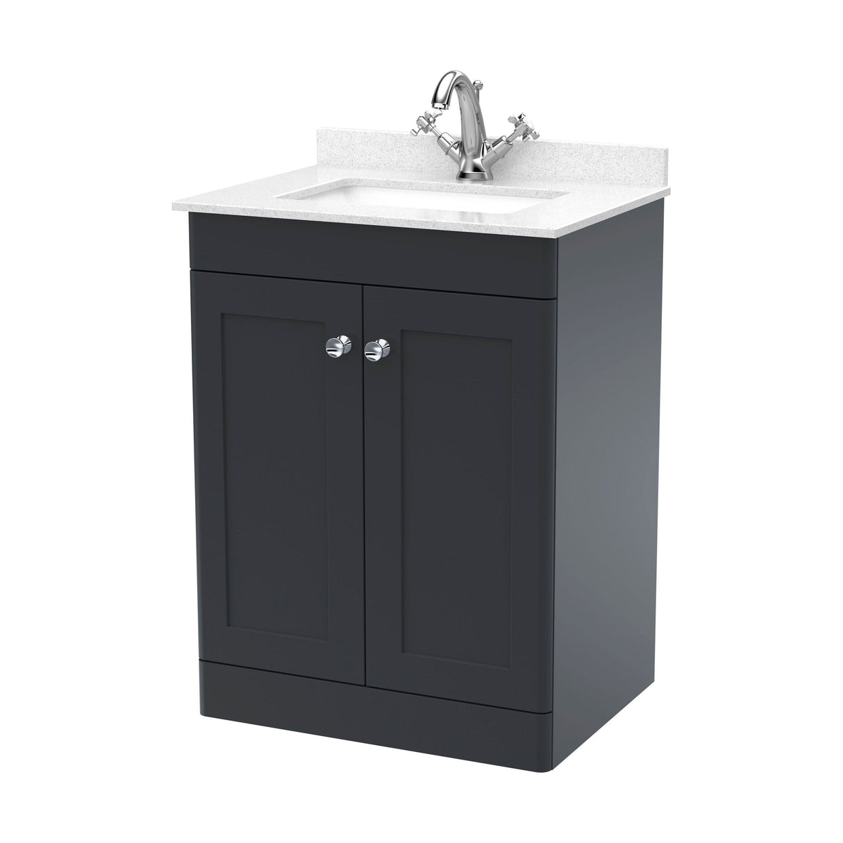 [BFCL1425WS1] Swynnerton Traditional 2 Door Floor Standing Vanity Basin Unit with 1 Tap Hole White Marble Worktop and Square Basin, Choice of Size and Colour - Cutout