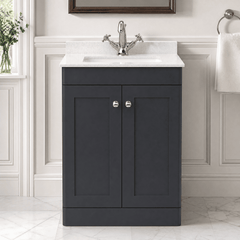 [BFCL1425WS1] Swynnerton Traditional 2 Door Floor Standing Vanity Basin Unit with 1 Tap Hole White Marble Worktop and Square Basin, Choice of Size and Colour