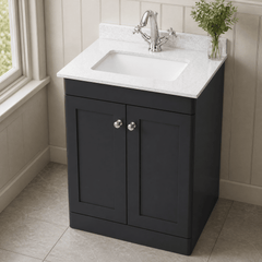 [BFCL1425WS1] Swynnerton Traditional 2 Door Floor Standing Vanity Basin Unit with 1 Tap Hole White Marble Worktop and Square Basin, Choice of Size and Colour
