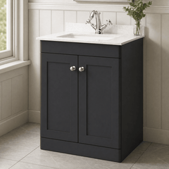 [BFCL1425WS1] Swynnerton Traditional 2 Door Floor Standing Vanity Basin Unit with 1 Tap Hole White Marble Worktop and Square Basin, Choice of Size and Colour