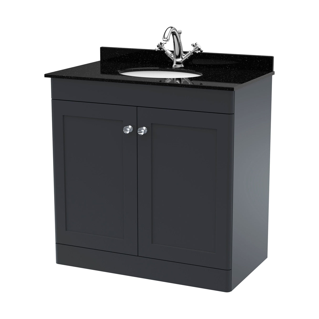 [BFCL1426BR1] Swynnerton Traditional 2 Door Floor Standing Vanity Unit with Black Marble Worktop and 1 Tap Hole Basin, Choice of Size and Colour - Cutout