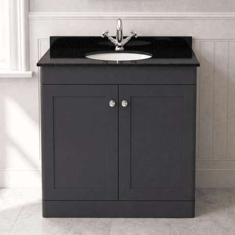 [BFCL1426BR1] Swynnerton Traditional 2 Door Floor Standing Vanity Unit with Black Marble Worktop and 1 Tap Hole Basin, Choice of Size and Colour - Silo