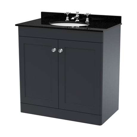 [BFCL1426BR3] Swynnerton Traditional 2 Door Floor Standing Vanity Unit with Marble Basin, Dark Grey, 800mm - Cutout