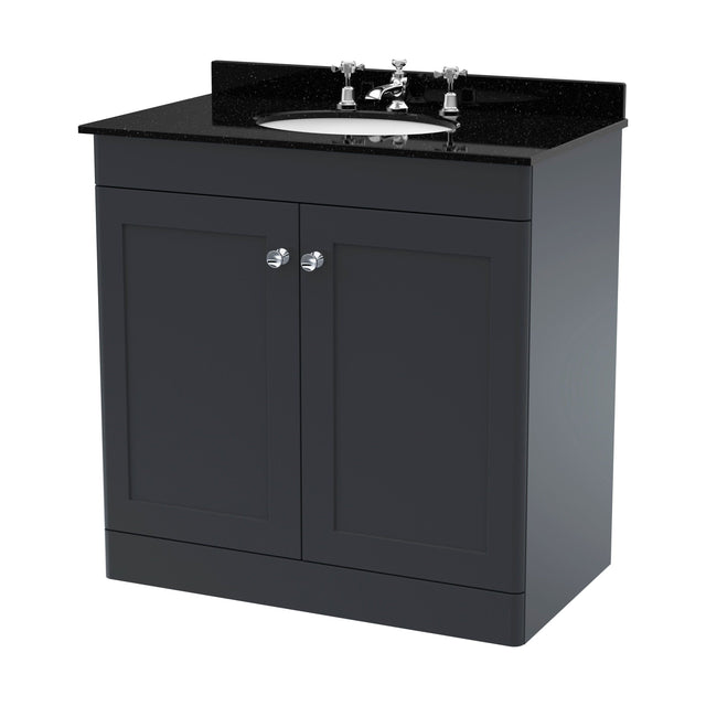 [BFCL1426BR3] Swynnerton Traditional 2 Door Floor Standing Vanity Unit with Marble Basin, Dark Grey, 800mm - Cutout
