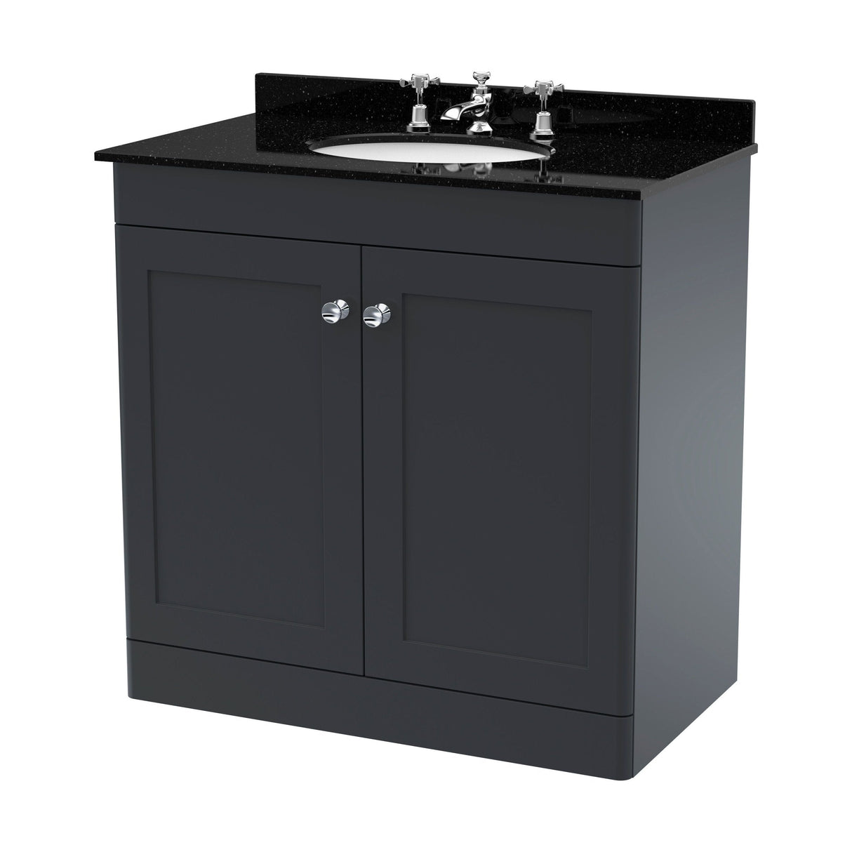 [BFCL1426BR3] Swynnerton Traditional 2 Door Floor Standing Vanity Unit with Black Marble Worktop and 3 Tap Hole Basin, Choice of Size and Colour - Cutout