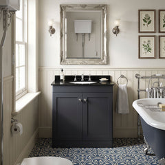 [BFCL1426BR3] Swynnerton Traditional 2 Door Floor Standing Vanity Unit with Black Marble Worktop and 3 Tap Hole Basin, Choice of Size and Colour