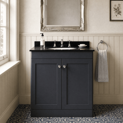 [BFCL1426BR3] Swynnerton Traditional 2 Door Floor Standing Vanity Unit with Black Marble Worktop and 3 Tap Hole Basin, Choice of Size and Colour - Silo