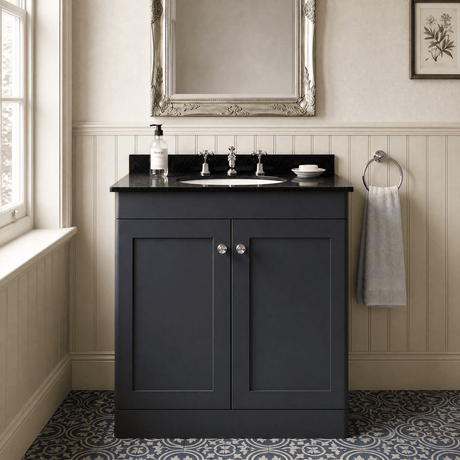 [BFCL1426BR3] Swynnerton Traditional 2 Door Floor Standing Vanity Unit with Black Marble Worktop and 3 Tap Hole Basin, Choice of Size and Colour - Silo