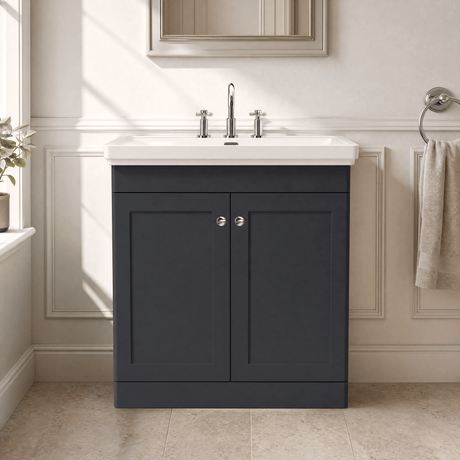 [BFCL1426B] Swynnerton Traditional 2 Door Floor Standing Vanity Basin Unit with 3 Tap Hole Traditional Fireclay Basin, Choice of Size and Colour - Silo
