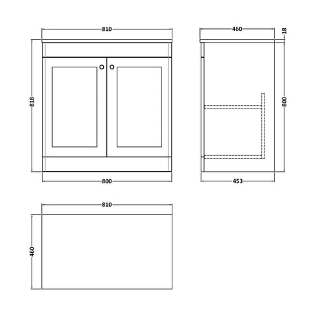 [BFCL1426CMT] Swynnerton Traditional 2 Door Floor Standing Vanity Unit with Marble Top, 800mm - Technical Drawing