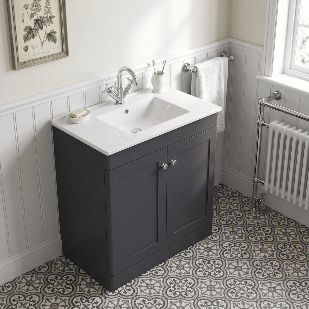 [BFCL1426C] Swynnerton Traditional 2 Door Floor Standing Vanity Basin Unit with 1 Tap Hole Minimalist Ceramic Basin, Choice of Size and Colour