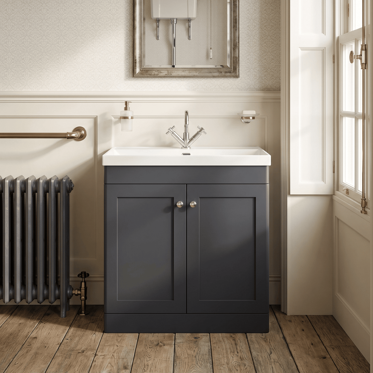 [BFCL1426E] Swynnerton Traditional 2 Door Floor Standing Vanity Unit with Thin Edge Basin, Choice of Size and Colour