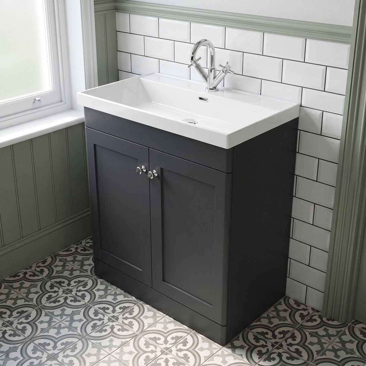 [BFCL1426E] Swynnerton Traditional 2 Door Floor Standing Vanity Unit with Thin Edge Basin, Choice of Size and Colour