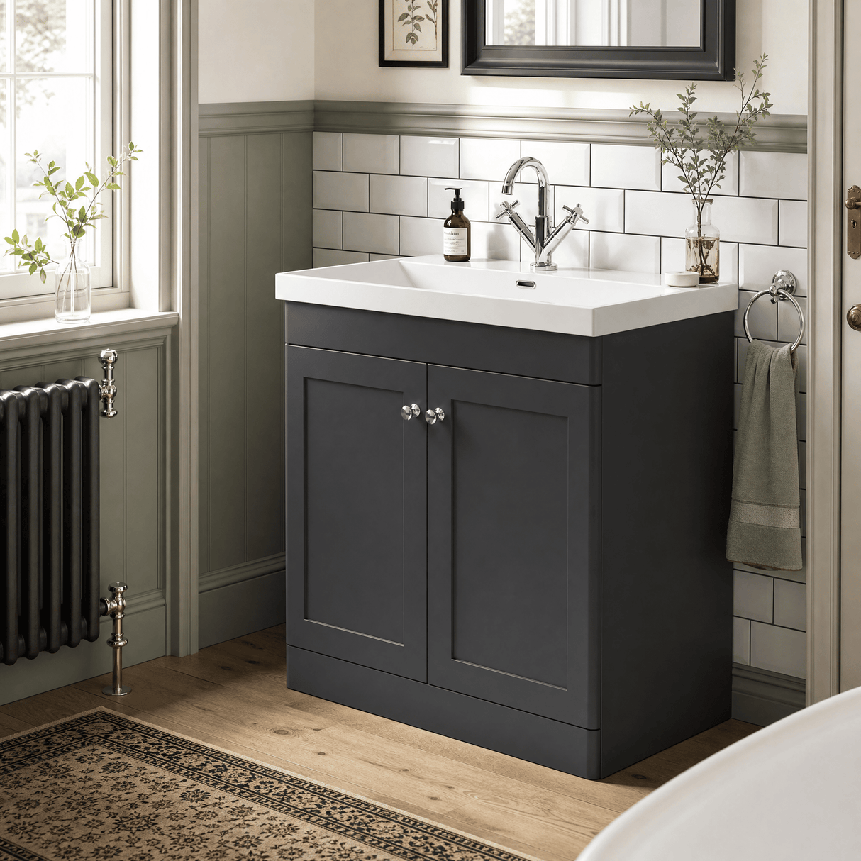 [BFCL1426E] Swynnerton Traditional 2 Door Floor Standing Vanity Unit with Thin Edge Basin, Choice of Size and Colour