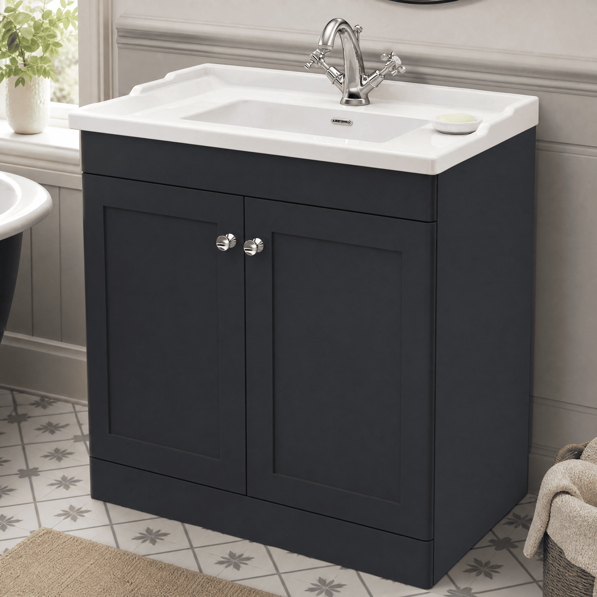 [BFCL1426F] Swynnerton Traditional 2 Door Floor Standing Vanity Basin Unit with 1 Tap Hole Traditional Ceramic Basin, Choice of Size and Colour