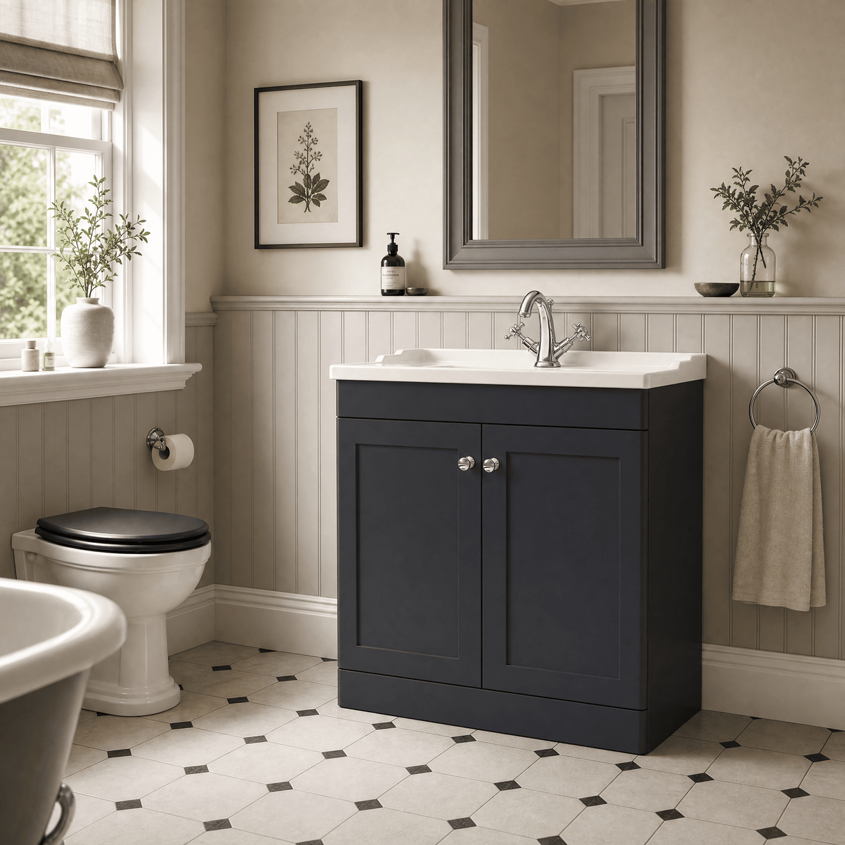 [BFCL1426F] Swynnerton Traditional 2 Door Floor Standing Vanity Basin Unit with 1 Tap Hole Traditional Ceramic Basin, Choice of Size and Colour
