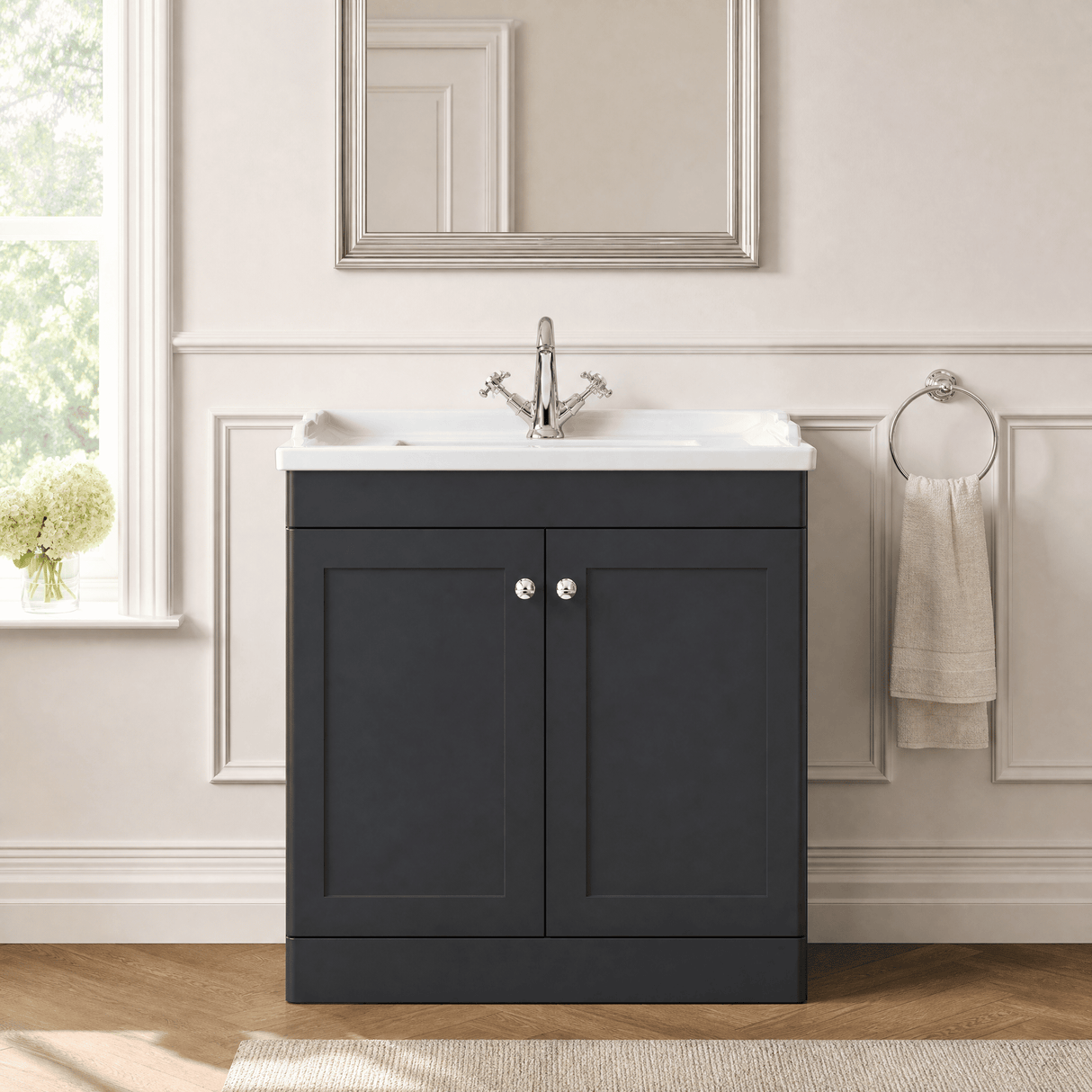 [BFCL1426F] Swynnerton Traditional 2 Door Floor Standing Vanity Basin Unit with 1 Tap Hole Traditional Ceramic Basin, Choice of Size and Colour - Silo