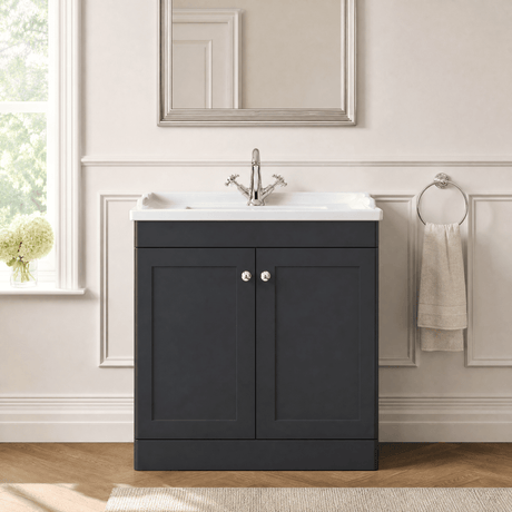 [BFCL1426F] Swynnerton Traditional 2 Door Floor Standing Vanity Basin Unit with 1 Tap Hole Traditional Ceramic Basin, Choice of Size and Colour - Silo