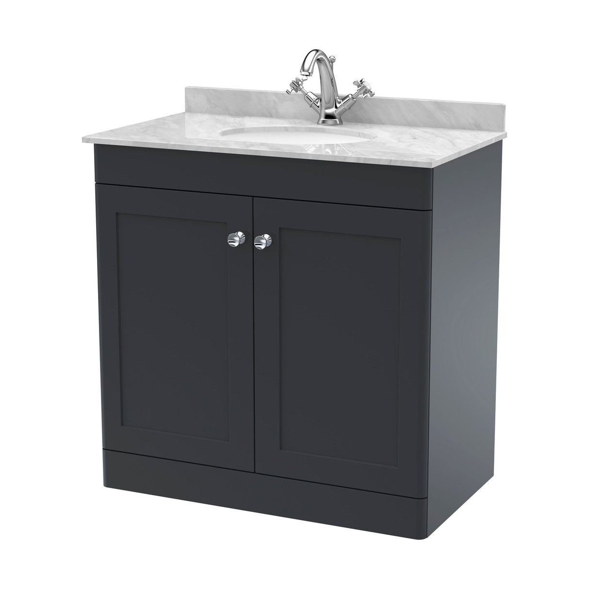 [BFCL1426GR1] Swynnerton Traditional 2 Door Floor Standing Vanity Unit with Grey Marble Worktop and 1 Tap Hole Basin, Choice of Size and Colour - Cutout