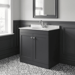 [BFCL1426GR1] Swynnerton Traditional 2 Door Floor Standing Vanity Unit with Grey Marble Worktop and 1 Tap Hole Basin, Choice of Size and Colour