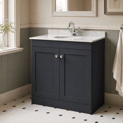 [BFCL1426GR1] Swynnerton Traditional 2 Door Floor Standing Vanity Unit with Grey Marble Worktop and 1 Tap Hole Basin, Choice of Size and Colour