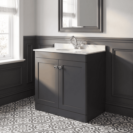 [BFCL1426GR1] Swynnerton Traditional 2 Door Floor Standing Vanity Unit with Grey Marble Worktop and 1 Tap Hole Basin, Choice of Size and Colour - Silo