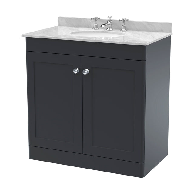 [BFCL1426GR3] Swynnerton Traditional 2 Door Floor Standing Vanity Unit with Marble Basin, Dark Grey, 800mm - Cutout