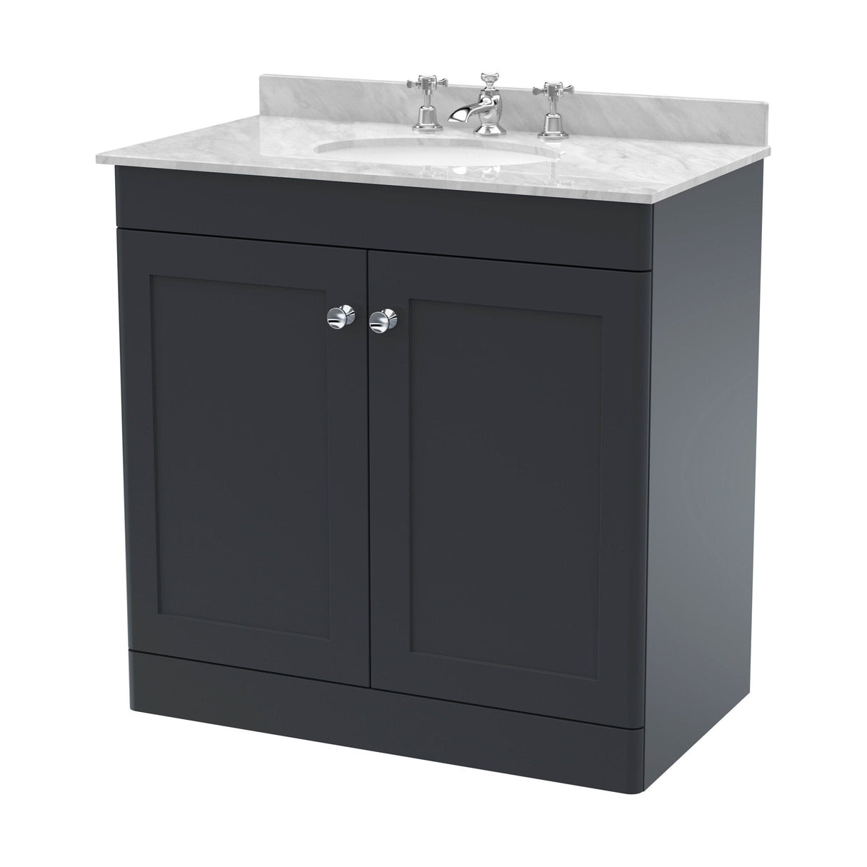 [BFCL1426GR3] Swynnerton Traditional 2 Door Floor Standing Vanity Basin Unit with 3 Tap Hole Grey Marble Top Basin, Choice of Size and Colour - Cutout