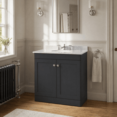 [BFCL1426GR3] Swynnerton Traditional 2 Door Floor Standing Vanity Basin Unit with 3 Tap Hole Grey Marble Top Basin, Choice of Size and Colour