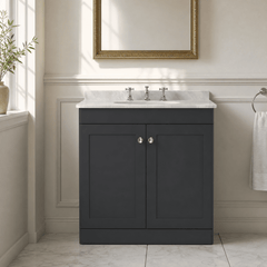 [BFCL1426GR3] Swynnerton Traditional 2 Door Floor Standing Vanity Basin Unit with 3 Tap Hole Grey Marble Top Basin, Choice of Size and Colour - Silo