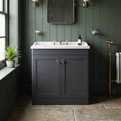 [BFCL1426G] Swynnerton Traditional 2 Door Floor Standing Vanity Basin Unit with 3 Tap Hole Traditional Ceramic Basin, Choice of Size and Colour