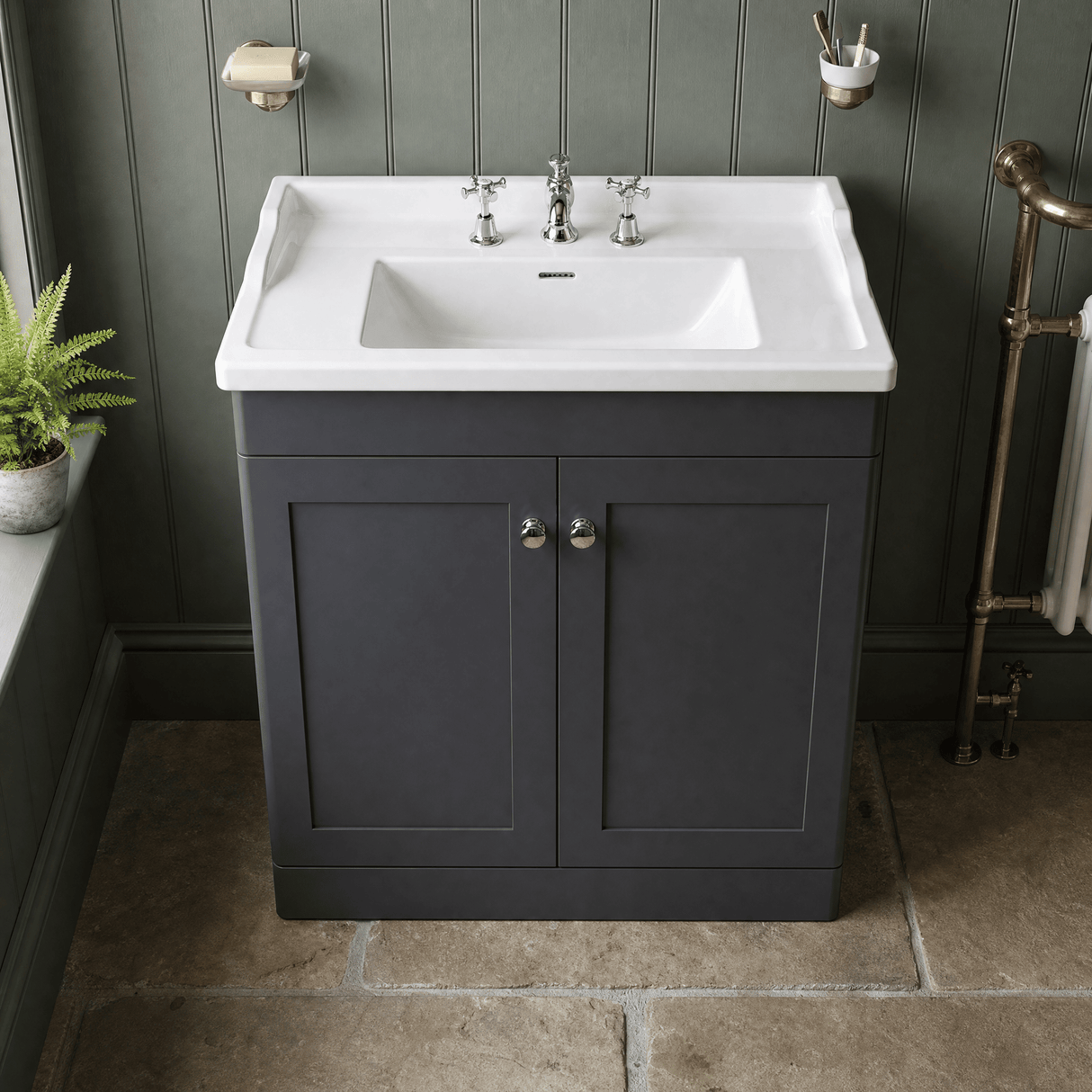 [BFCL1426G] Swynnerton Traditional 2 Door Floor Standing Vanity Basin Unit with 3 Tap Hole Traditional Ceramic Basin, Choice of Size and Colour