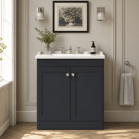 [BFCL1426G] Swynnerton Traditional 2 Door Floor Standing Vanity Basin Unit with 3 Tap Hole Traditional Ceramic Basin, Choice of Size and Colour - Silo