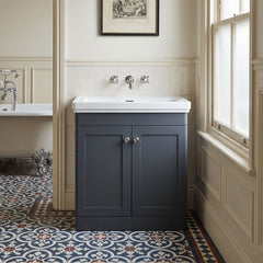 [BFCL1426H] Swynnerton Traditional 2 Door Floor Standing Vanity Unit with 0 Tap Hole Traditional Fireclay Basin, Choice of Size and Colour
