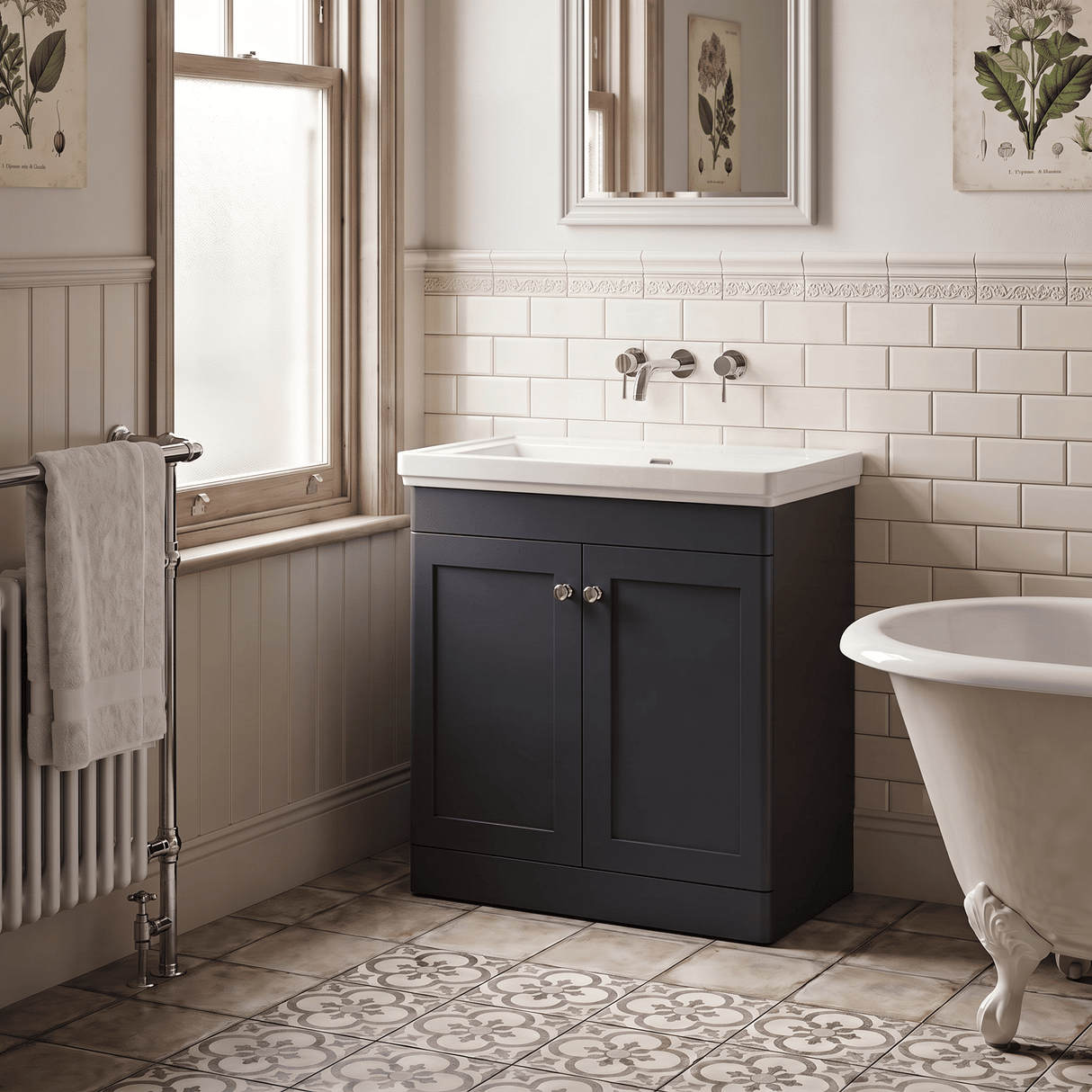[BFCL1426H] Swynnerton Traditional 2 Door Floor Standing Vanity Unit with 0 Tap Hole Traditional Fireclay Basin, Choice of Size and Colour