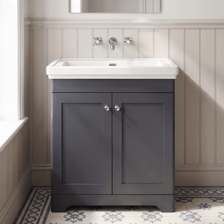 [BFCL1426H] Swynnerton Traditional 2 Door Floor Standing Vanity Unit with 0 Tap Hole Traditional Fireclay Basin, Choice of Size and Colour - Silo