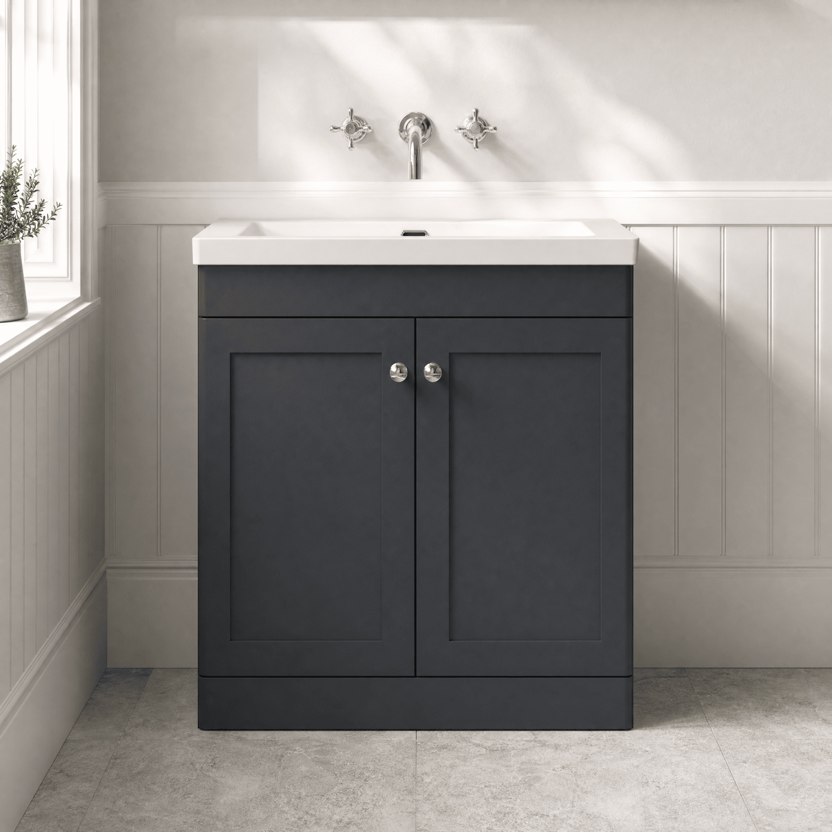 [BFCL1426K] Swynnerton Traditional 2 Door Floor Standing Vanity Basin Unit with 0 Tap Hole Modern Fireclay Basin, Choice of Size and Colour
