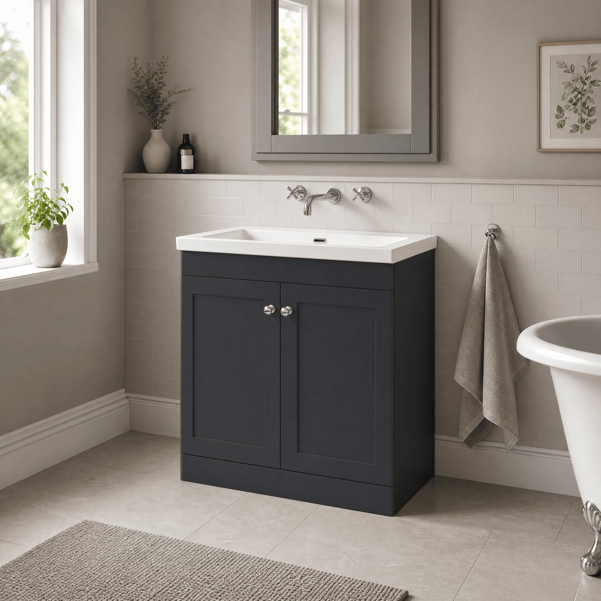 [BFCL1426K] Swynnerton Traditional 2 Door Floor Standing Vanity Basin Unit with 0 Tap Hole Modern Fireclay Basin, Choice of Size and Colour