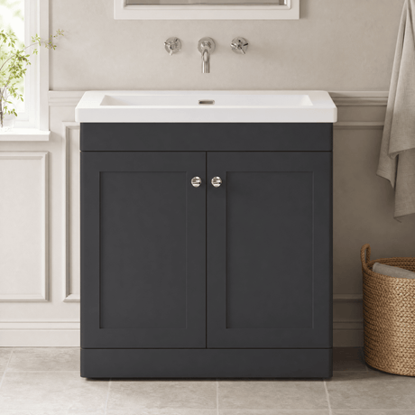 [BFCL1426K] Swynnerton Traditional 2 Door Floor Standing Vanity Basin Unit with 0 Tap Hole Modern Fireclay Basin, Choice of Size and Colour - Silo