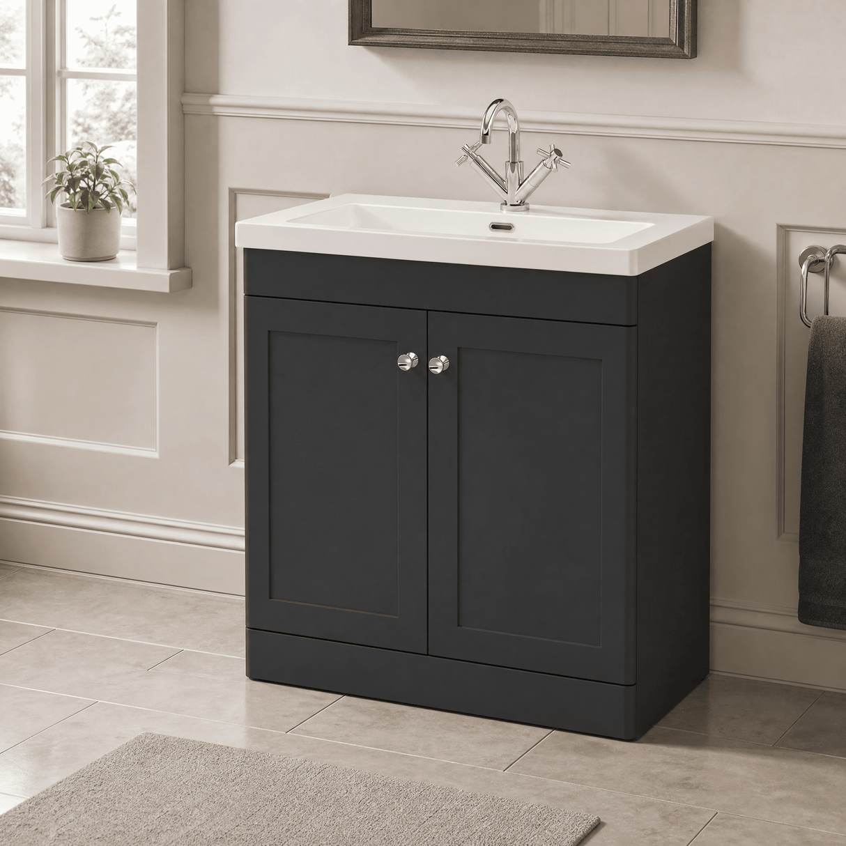[BFCL1426L] Swynnerton Traditional 2 Door Floor Standing Vanity Basin Unit with 1 Tap Hole Modern Fireclay Basin, Choice of Size and Colour