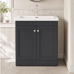 [BFCL1426L] Swynnerton Traditional 2 Door Floor Standing Vanity Basin Unit with 1 Tap Hole Modern Fireclay Basin, Choice of Size and Colour - Silo