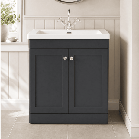 [BFCL1426L] Swynnerton Traditional 2 Door Floor Standing Vanity Basin Unit with 1 Tap Hole Modern Fireclay Basin, Choice of Size and Colour - Silo