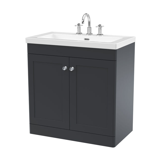 [BFCL1426M] Swynnerton Traditional 2 Door Floor Standing Vanity Unit with Fireclay Basin, Dark Grey, 800mm - Cutout