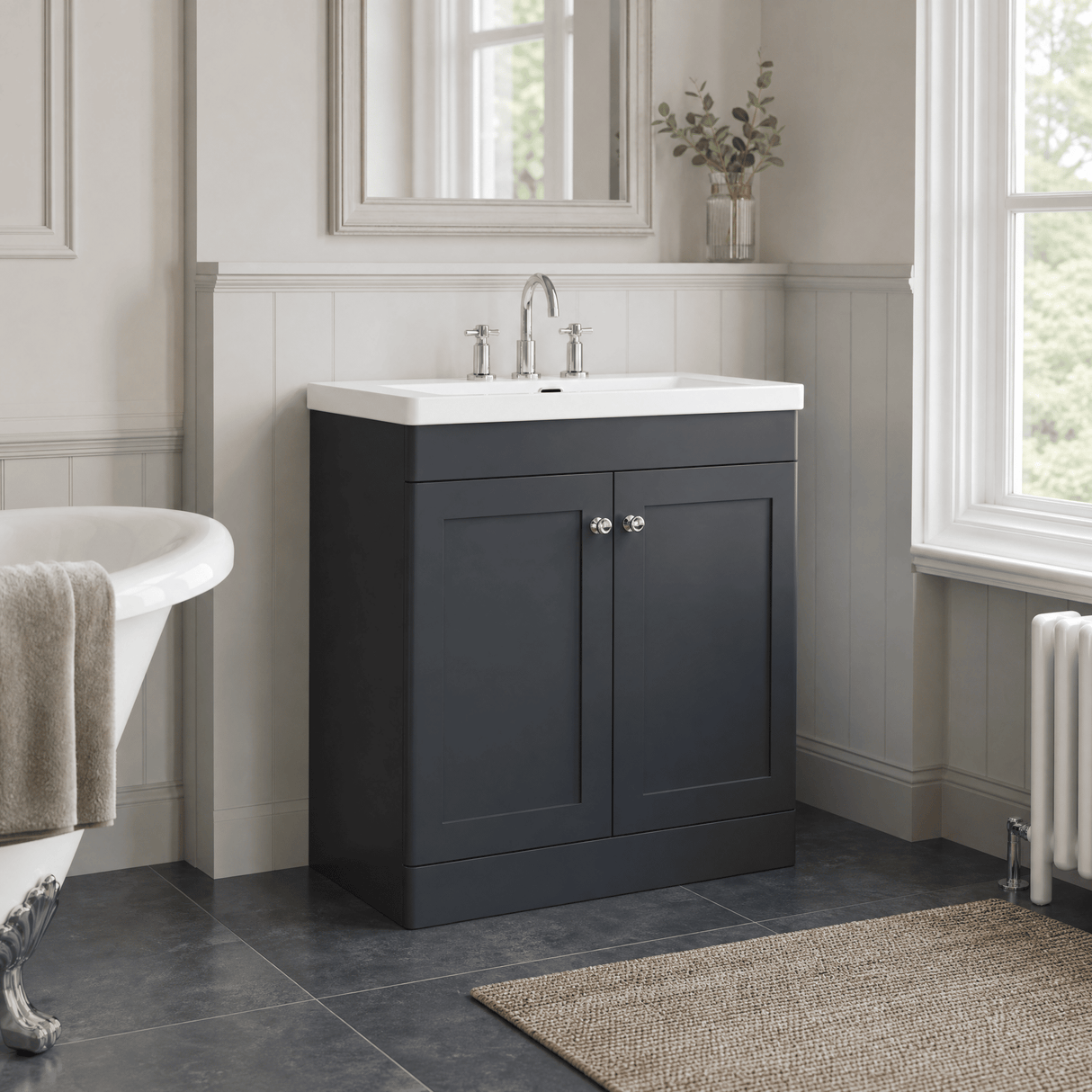 [BFCL1426M] Swynnerton Traditional 2 Door Floor Standing Vanity Basin Unit with 3 Tap Hole Modern Fireclay Basin, Choice of Size and Colour
