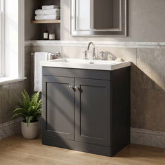 [BFCL1426M] Swynnerton Traditional 2 Door Floor Standing Vanity Basin Unit with 3 Tap Hole Modern Fireclay Basin, Choice of Size and Colour - Silo