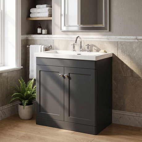[BFCL1426M] Swynnerton Traditional 2 Door Floor Standing Vanity Basin Unit with 3 Tap Hole Modern Fireclay Basin, Choice of Size and Colour - Silo