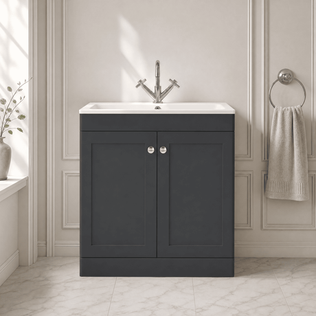 [BFCL1426P] Swynnerton Traditional 2 Door Floor Standing Vanity Basin Unit with 1 Tap Hole Stone Basin, Choice of Size and Colour - Silo