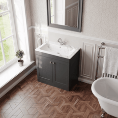 [BFCL1426Q] Swynnerton Traditional 2 Door Floor Standing Vanity Basin Unit with 1 Tap Hole Marble Effect Stone Basin, Choice of Size and Colour