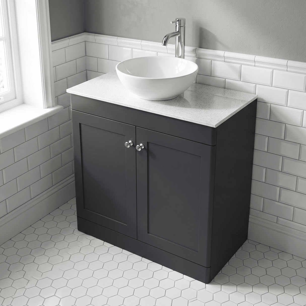 [BFCL1426WMT] Swynnerton Traditional 2 Door Floor Standing Vanity Unit with White Marble Worktop, Choice of Size and Colour